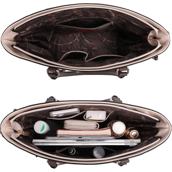 Womens Beige & Grey 3PCS Purses Set Tote Bag Wallet & Shoulder Satchel Handbags - Picture 6 of 6